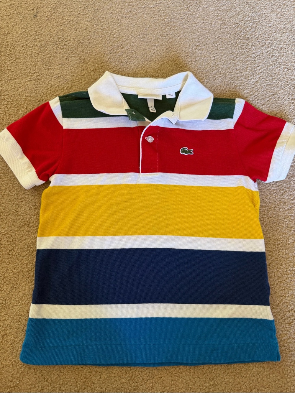 Lacoste Boys' Multicolor Stripe Polo - Red Green Yellow Navy White - Picture 2 of 5